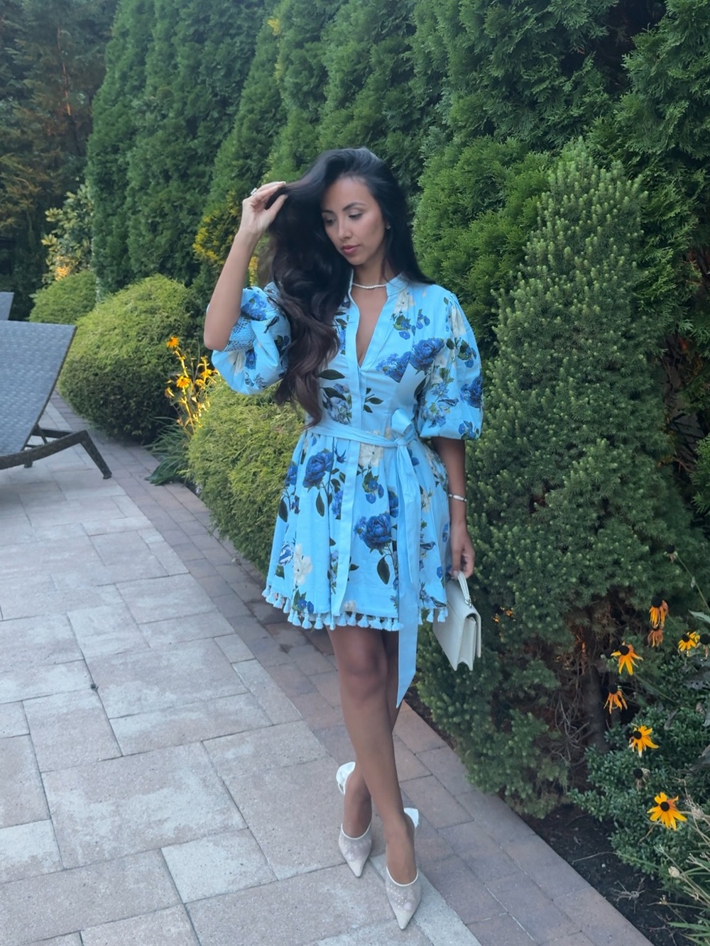 Alice + Olivia Powder Blue Lucy Belted Mini Shirtdress Floral Tie-Waist